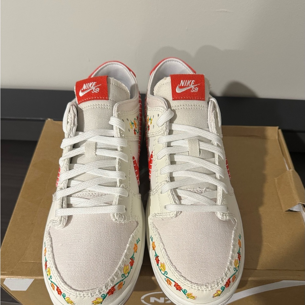 Nike Kids White and Red Floral Sneakers